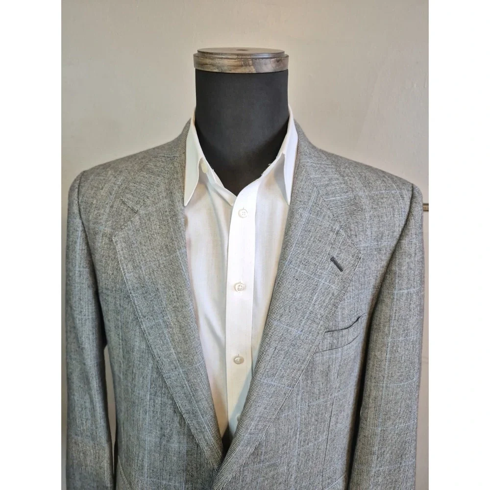 Evan Picone Mens Vintage Sports Coat 44R Gray Check Wool Blazer Made in USA